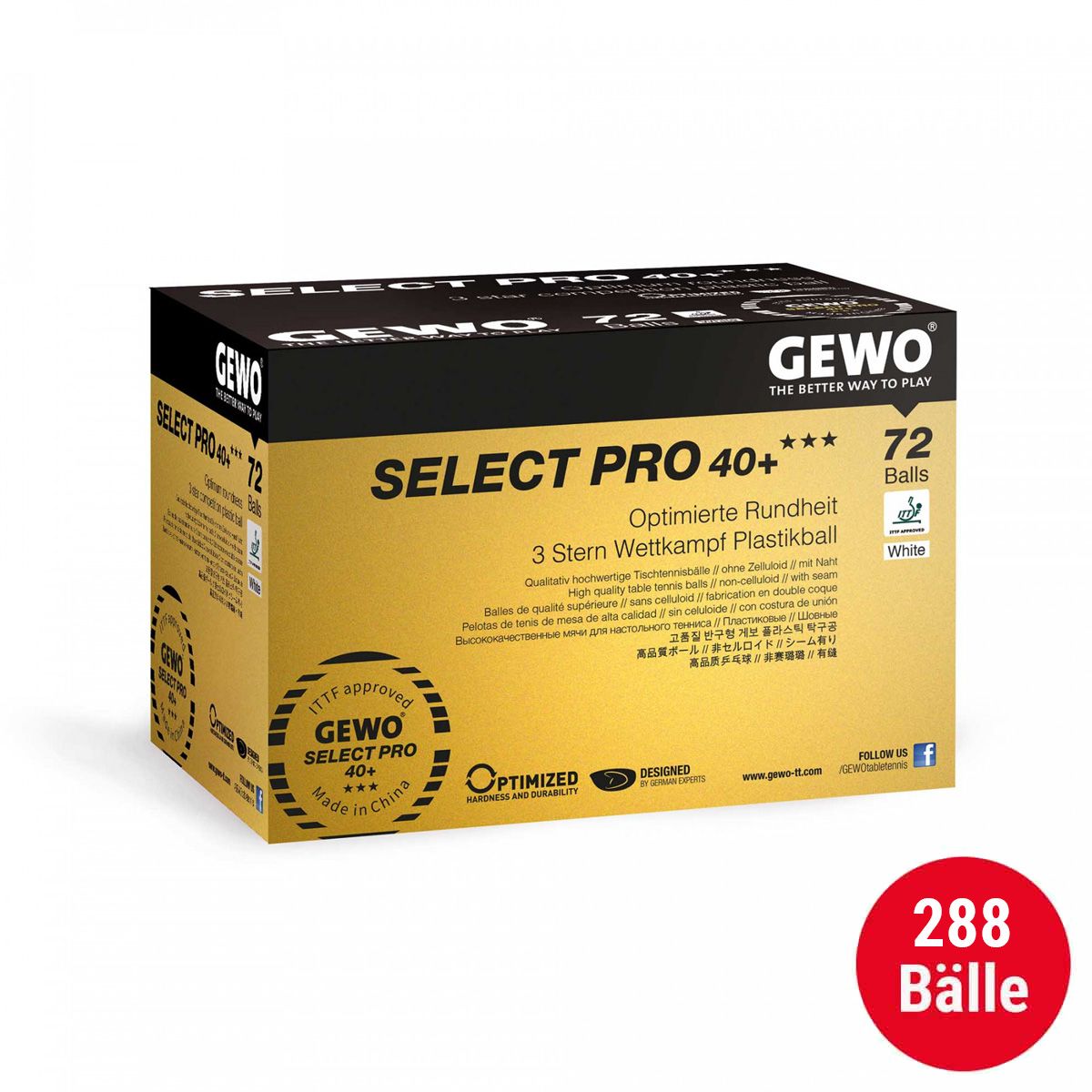 Set de Pelotas Gewo 4 x Select Pro 40+*** (72) blancas (288 pelotas)