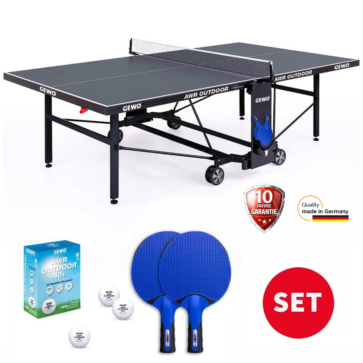 Gewo mesa AWR Outdoor incl. 2 bates y pelotas gris